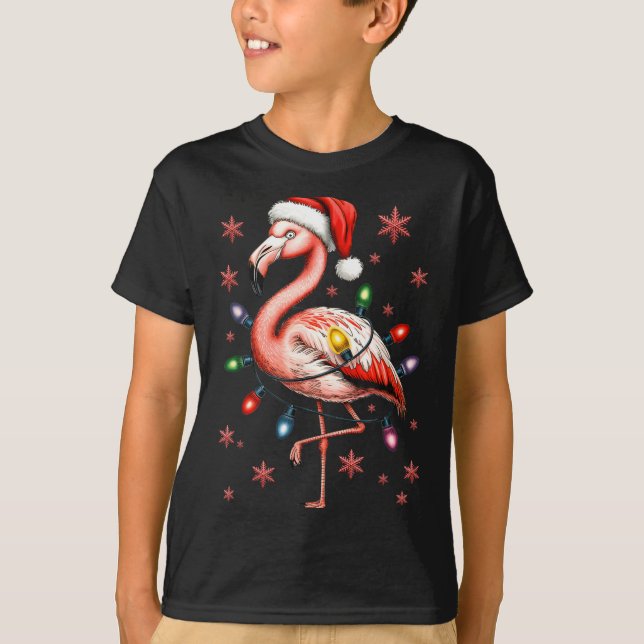 Camiseta Funny Nk Flamingo Christmas Tree Lights Xmas Snowf (Anverso)