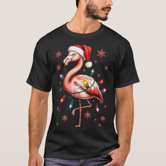 Camiseta Funny Nk Flamingo Christmas Tree Lights Xmas Snowf (Anverso)