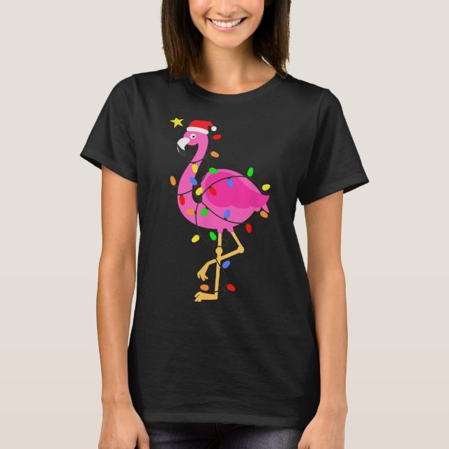 Camiseta Funny Nk Flamingo En Navidades De Santa Hat En Jul (Anverso)