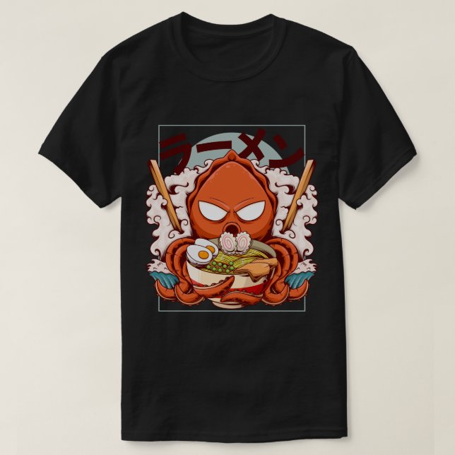 Camiseta Funny Octopus Chef Holding Ramen Bowl (Diseño del anverso)