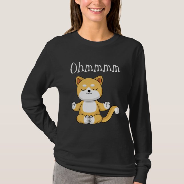 Camiseta Funny Ohmmm Yoga Cat Zen Meditation Relaxation Fit (Anverso)
