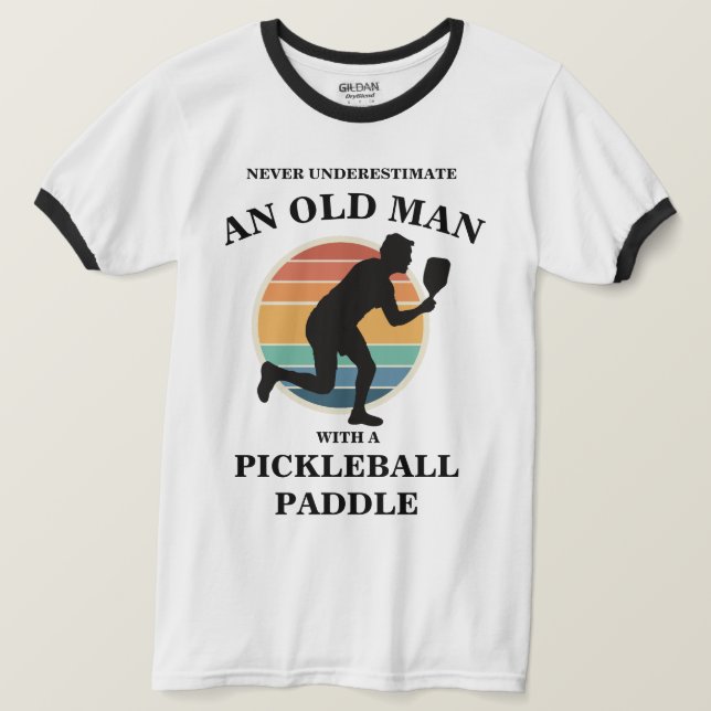 Camiseta Funny Old Man Pickleball Paddle Player Retro (Anverso del diseño)