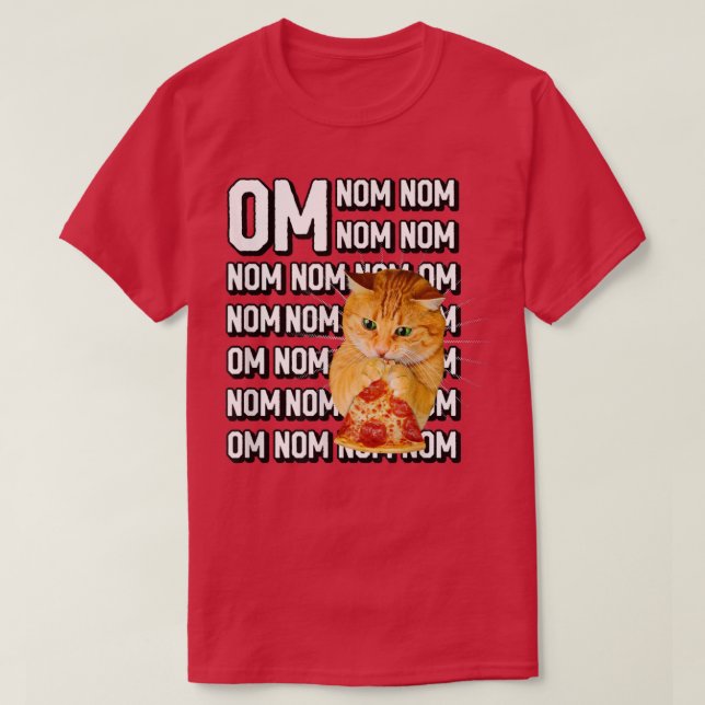 Camiseta Funny Om Nom Nom Nom Naranja Cat Comer Pepperoni P (Diseño del anverso)