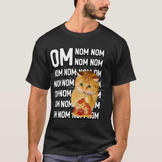 Camiseta Funny Om Nom Nom Nom Naranja Cat Comer Pepperoni P (Anverso)