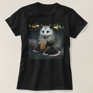 Camiseta Funny opossum Drinking  Coffee Shirt Cute Animal