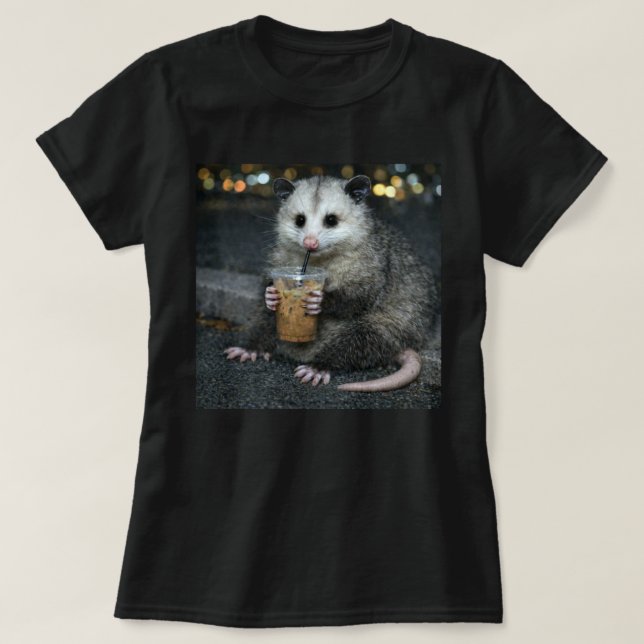 Camiseta Funny opossum Drinking  Coffee Shirt Cute Animal (Diseño del anverso)