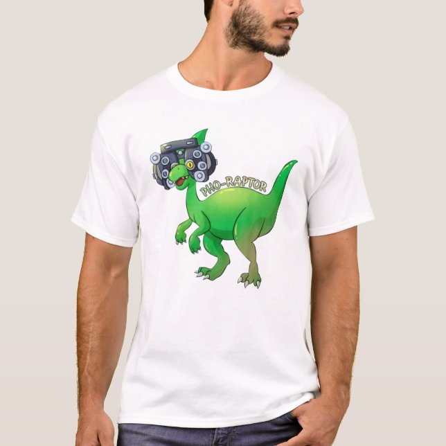 Camiseta Funny Optometry Dinosaur Phoropter Pho-Raptor Opti (Anverso)