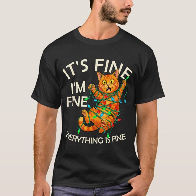 Camiseta Funny Orange Cat Christmas Light It's Fine I'm Fin (Anverso)