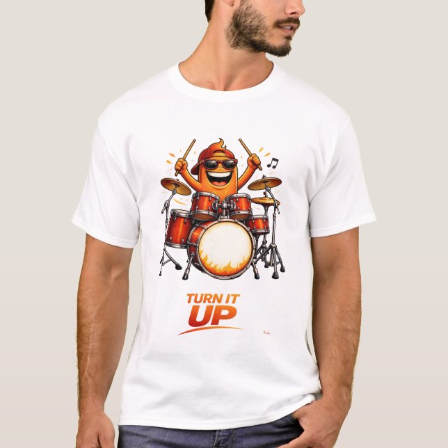 Camiseta Funny Orange Drummer Character Music Illustration (Anverso)