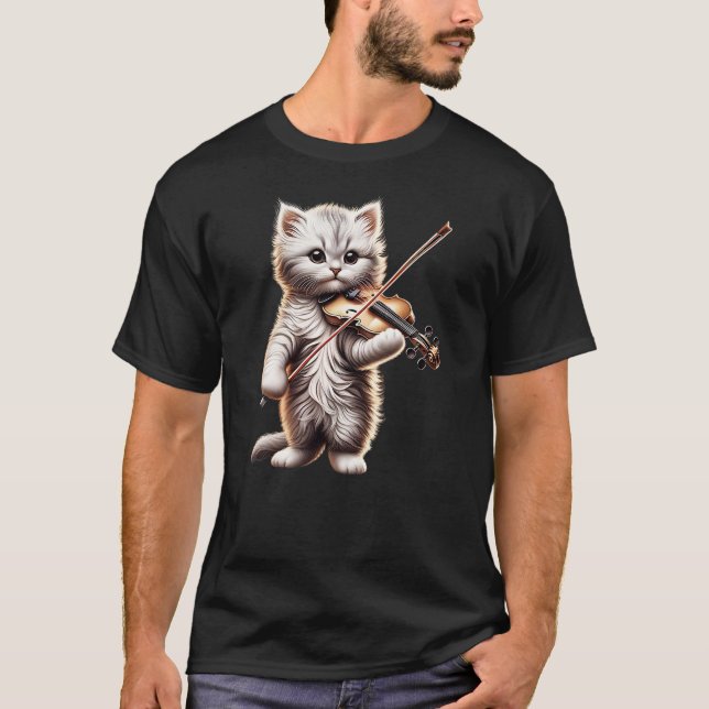 Camiseta Funny Orchestra Musician Violinist Cute Cat Playin (Anverso)