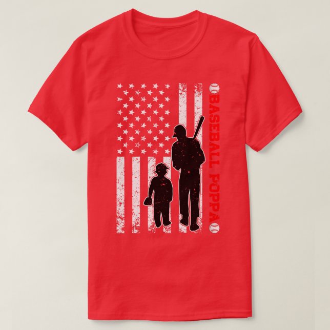 Camiseta Funny Orgulloso Béisbol Poppa Bandera Americana Pa (Diseño del anverso)