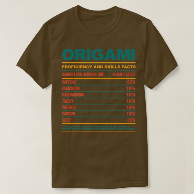 Camiseta Funny Origami Nutritional Facts (Diseño del anverso)
