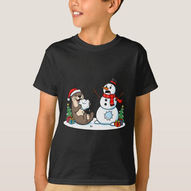 Camiseta Funny Otter Snowman Christmas Tree Xmas Womens Men (Anverso)