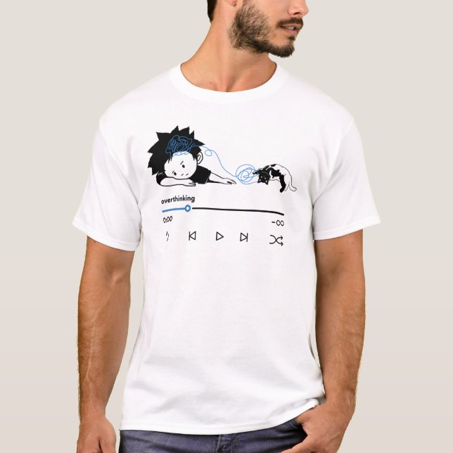 Camiseta Funny Overthinking Music Player Aesthetic Cat (Anverso)