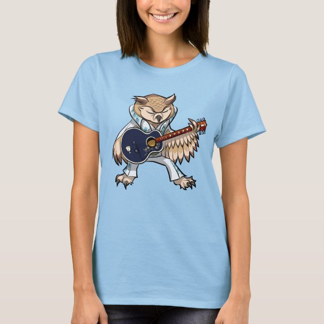 Camiseta Funny Owl Rock And Roll Singer & Guitarist Cartoon (Anverso)