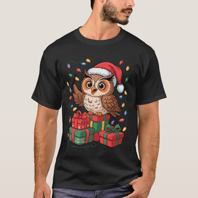 Camiseta Funny Owl Santa Hat Animals Lovers Ugly Christmas  (Anverso)