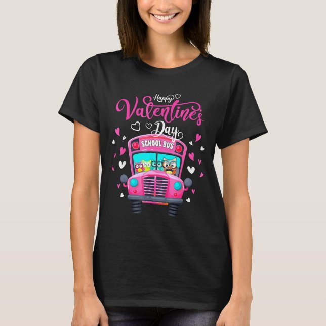 Camiseta Funny Owls School Bus Driver Happy Valentines Day  (Anverso)