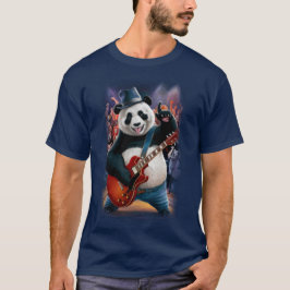 Camiseta Funny Panda plays Rock and Roll on a Dark Blue