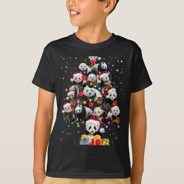 Camiseta Funny Pandas Santa Hat Christmas Tree Ornament T S (Anverso)