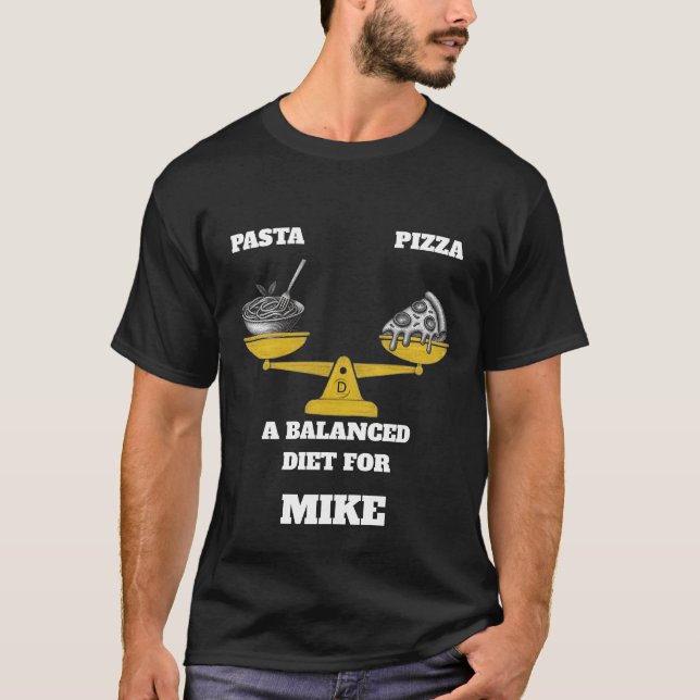 Camiseta Funny Pasta and Pizza Balanced Diet Personalized  (Anverso)