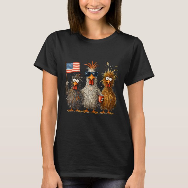 Camiseta Funny Patriotic Chickens Usa Flag 4th Of July Chic (Anverso)