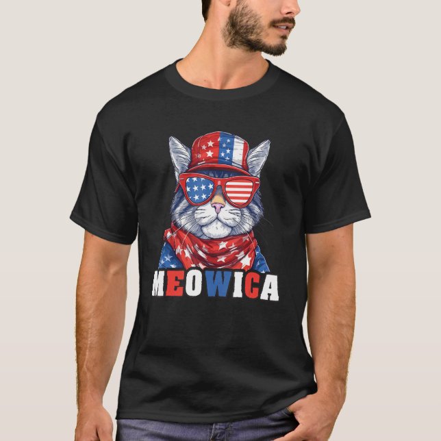 Camiseta Funny Patriotic Kitty cat 4th of July Meowica Cat (Anverso)