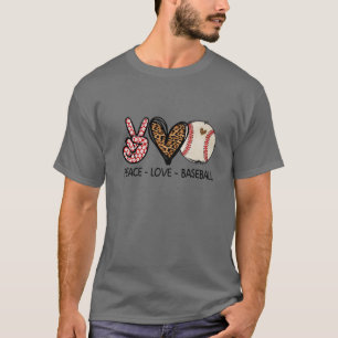 Camiseta Funny Peace Love Béisbol Mom Leopard Print
