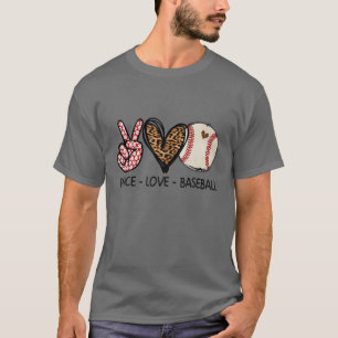 Camiseta Funny Peace Love Béisbol Mom Leopard Print