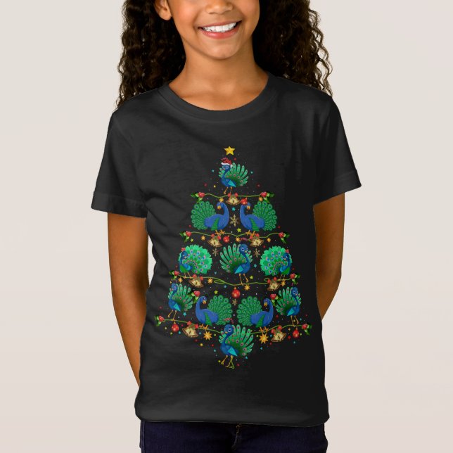 Camiseta Funny Peacock Xmas Tree Gift Santa Hat Peacock Chr (Anverso)