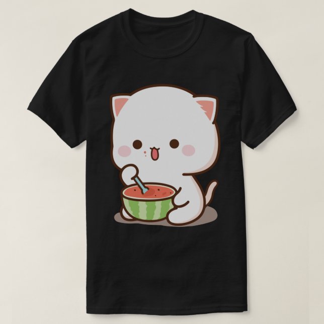 Camiseta Funny Pegatina de gato de melocotón mochi mochi.pn (Diseño del anverso)