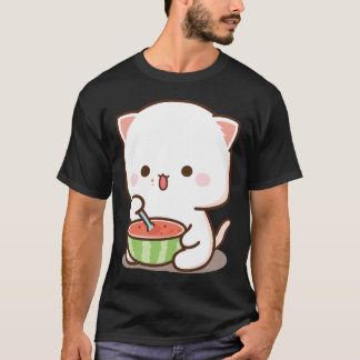 Camiseta Funny Pegatina de gato de melocotón mochi mochi.pn