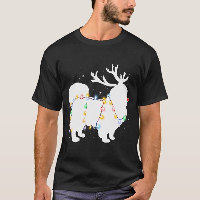 Camiseta Funny Pekingese Dog Tree Christmas Lights Xmas Paj (Anverso)