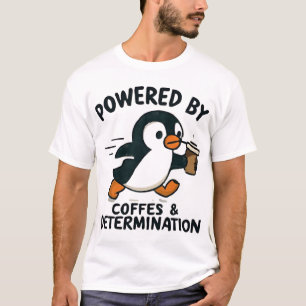 Camiseta Funny Penguin corriendo con la Copa del Café