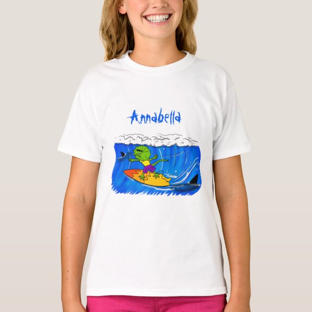 Camiseta Funny personalizado de surf con lagarto frito (Anverso)