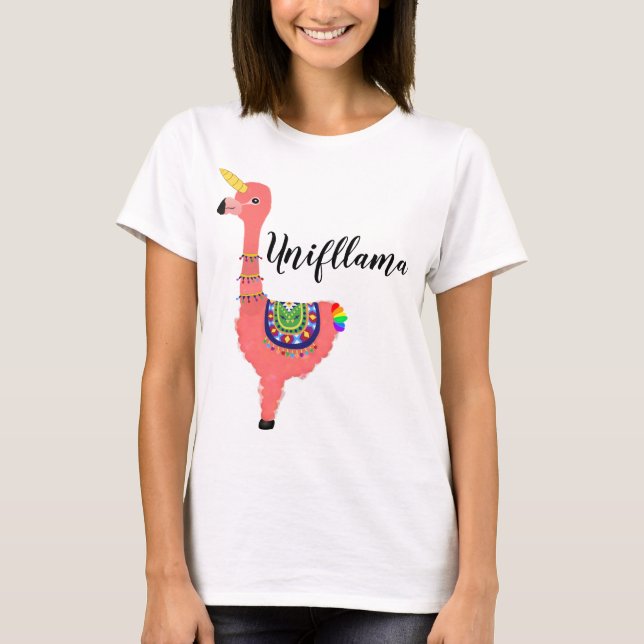 Camiseta Funny Personalizado rosa Unicorn Flamingo Llama Gi (Anverso)