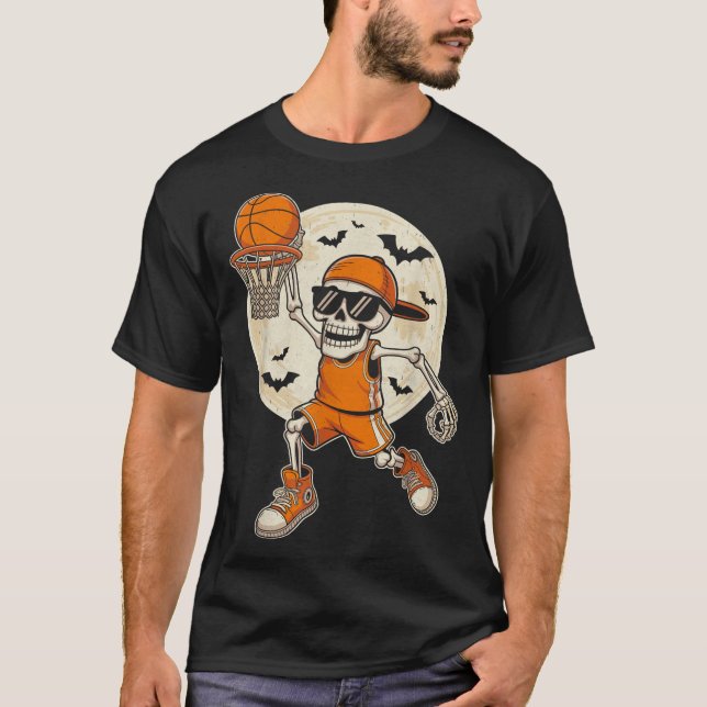 Camiseta Funny Personalizado Skeleton Baloncesto Halloween  (Anverso)