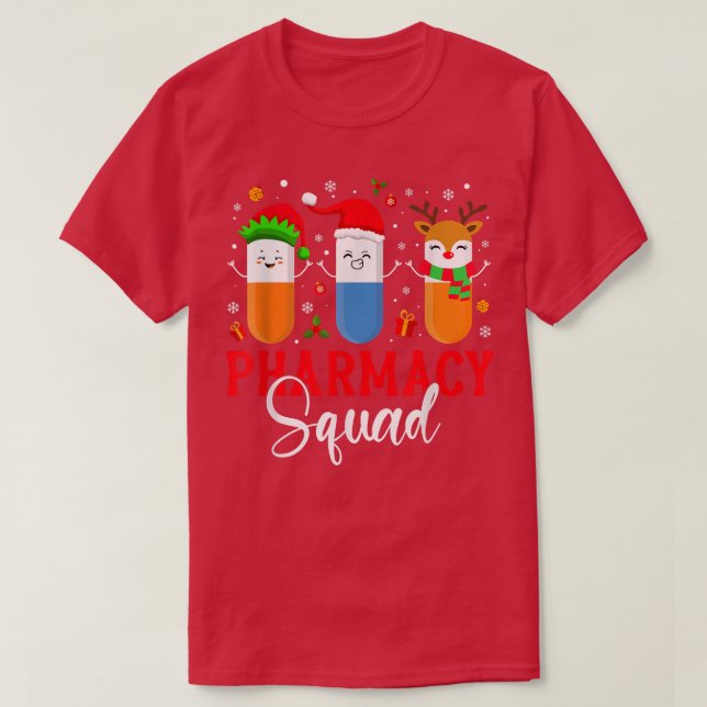 Camiseta Funny Pharmacy Squad Santa Elf Reindeer Navidades  (Diseño del anverso)