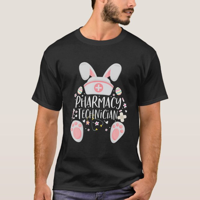 Camiseta Funny Pharmacy Technist Bunny Pharmacist Happy E (Anverso)
