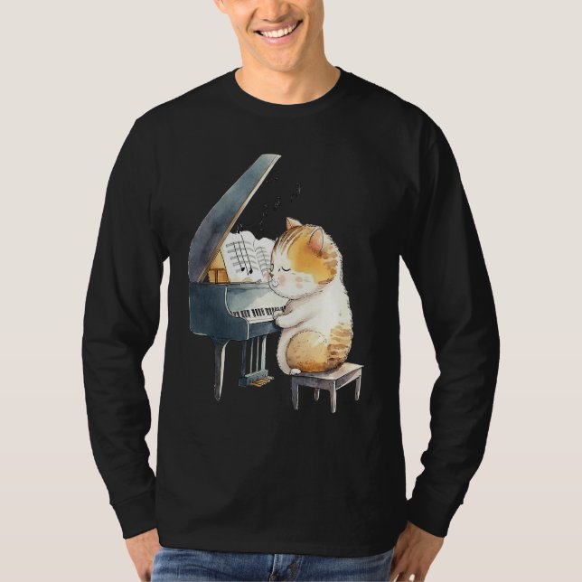 Camiseta Funny Piano Music Cat Men Women Kids Cat Piano Lov (Anverso)