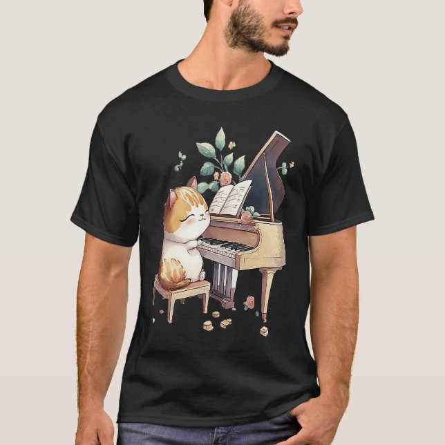 Camiseta Funny Piano Music Cat Men Women Kids Cat Piano Lov (Anverso)