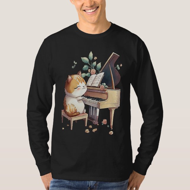 Camiseta Funny Piano Music Cat Men Women Kids Cat Piano Lov (Anverso)
