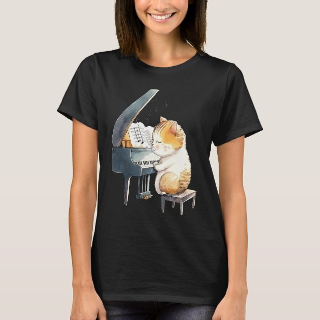 Camiseta Funny Piano Music Cat Men Women Kids Cat Piano Lov (Anverso)