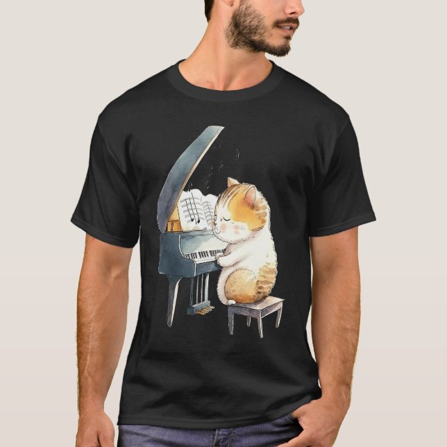 Camiseta Funny Piano Music Cat Men Women Kids Cat Piano Lov (Anverso)