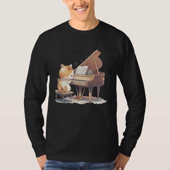 Camiseta Funny Piano Music Cat Men Women Kids Cat Piano Lov (Anverso)
