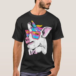 Camiseta Funny Pig Piglet Unicorn Horn Glasses Cute Farm Ha