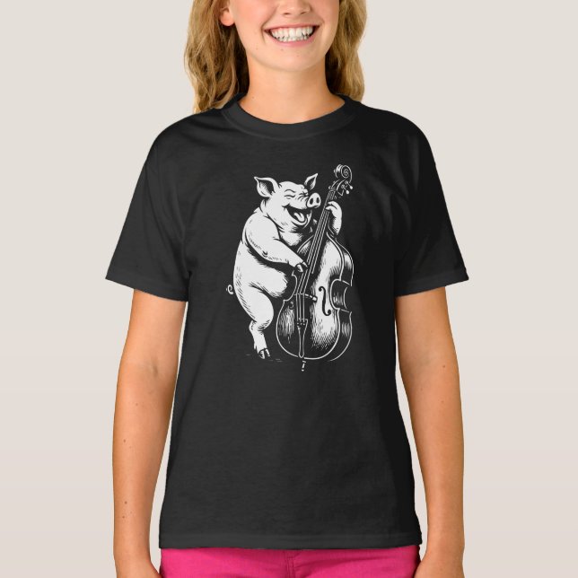 Camiseta funny pig plays double bass in jazz band  (Anverso)