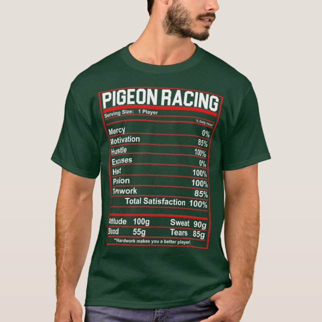 Camiseta Funny Pigeon Racing Nutrition Facts (Anverso)