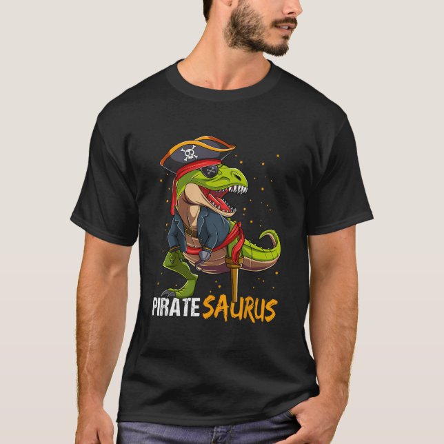 Camiseta Funny Pirate Saurus Dinosaur T Rex Halloween Costu (Anverso)
