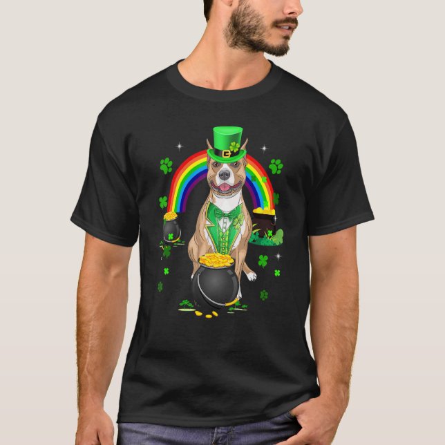 Camiseta Funny Pit Bull Leprechaun Shamrock St. (Anverso)