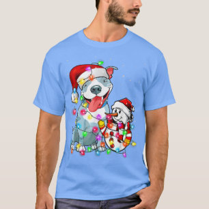 Camiseta Funny Pitbull Dog Christmas Tee Snowman Xmas Light